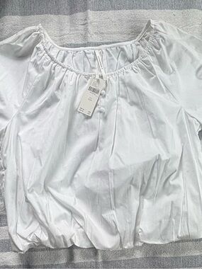 Anthropologie White Elastic-Hem Peasant Blouse
